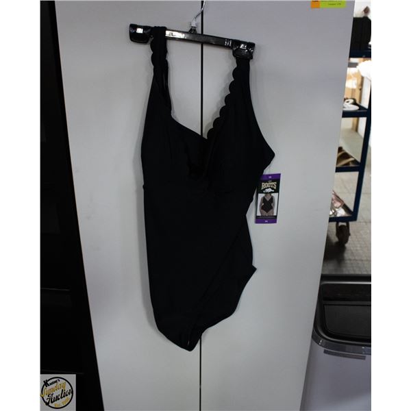 NEW WOMENS SZ 14 ROOTS SOLID BLACK 1PCS SWIMWEAR