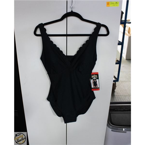 NEW WOMENS SZ 8 ROOTS SOLID BLACK 1PCS SWIMWEAR