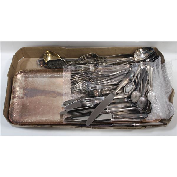 SILVER PLATE TRAY & CUTLERY ASSORTED ALL TOGETHER