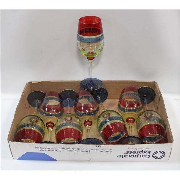 SET OF 8 PIER ONE PAINTED WINE GLASSES