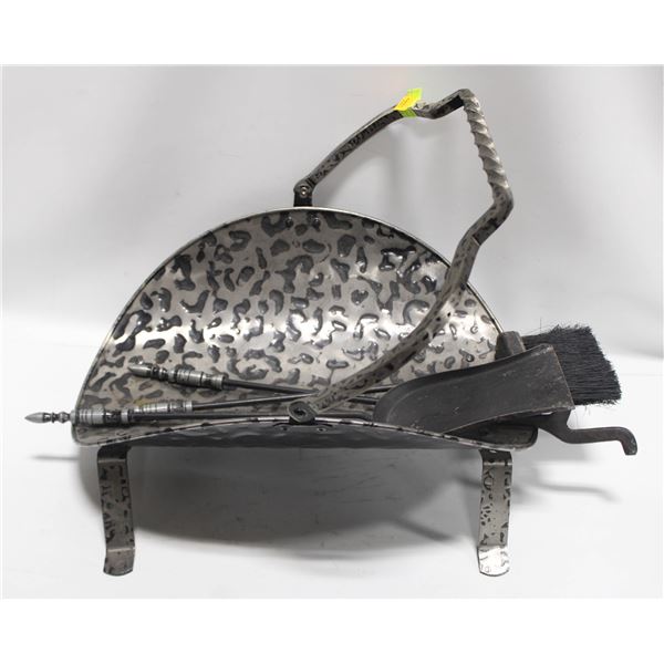 VINTAGE METAL LOG HOLDER SILVER AND BLACK LEOPARD