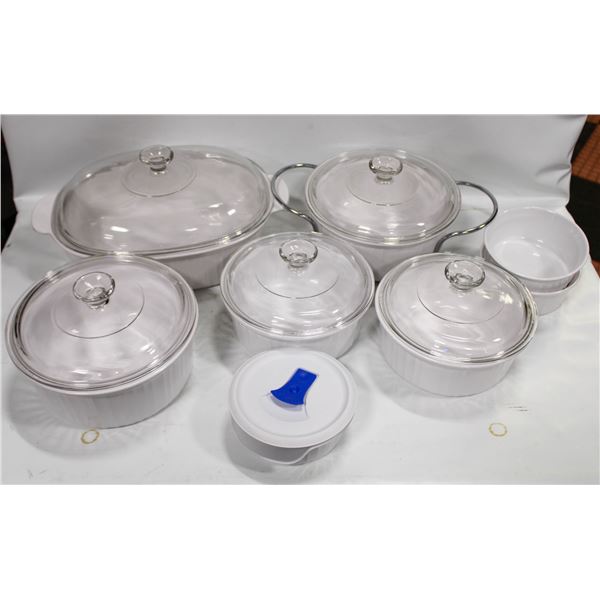 8 FRENCH CORNINGWARE AND 5 VINTAGE BOWLS