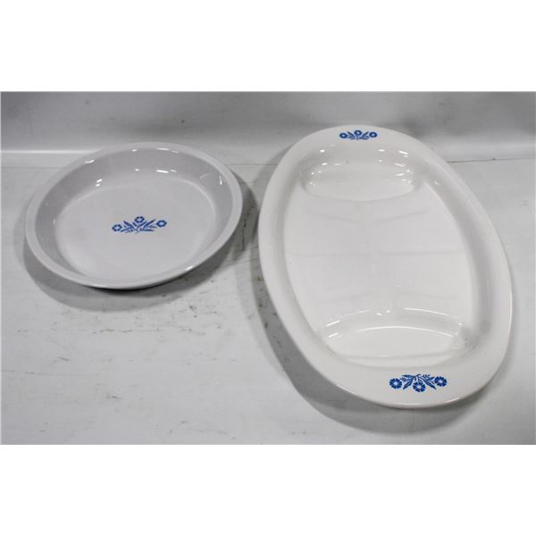 TWO CORNFLOWER CORNINGWARE PIECES