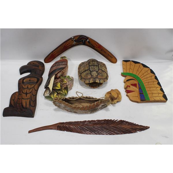 LOT OF INDIGENOUS DECOR INCLUDES TURTLE SHELL