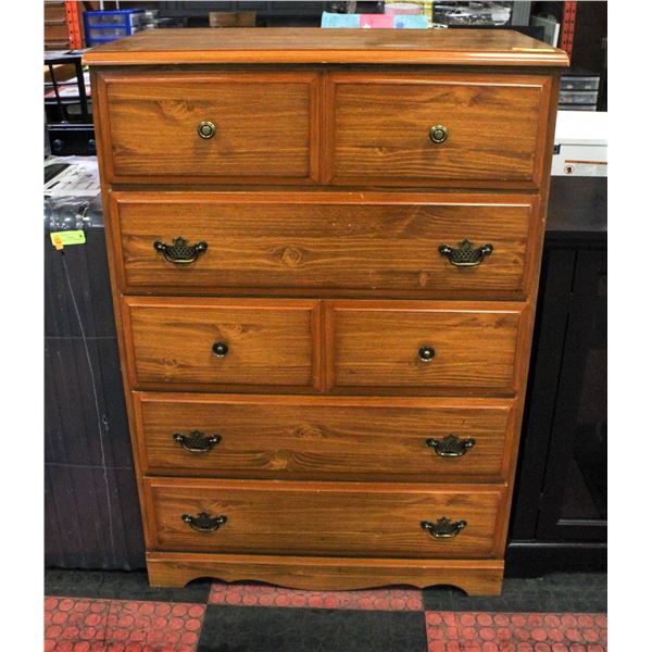 WOODEN 5 DRAWER DRESSER WITH BRASS