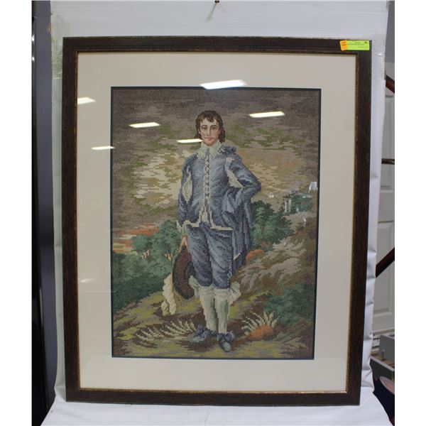 CROSS STITCHED BLUE BOY 32.5" X 39.5"