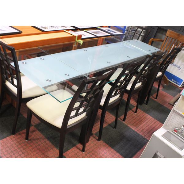 GLASS TOP TABLE WITH 6 CHAIRS 90.5" X 35.5" X 30"