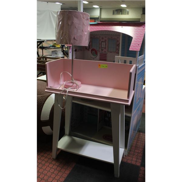 SMALL PINK/WHITE SINGLE BOOK SHELF WITH LAMP
