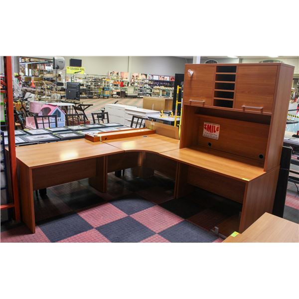 ORANGE WOOD L-SHAPED DESK WITH HUTCH 91" X 91"