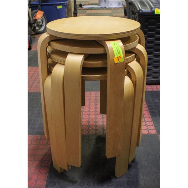 4 WOOD MODERN MINI STOOLS 17" TALL