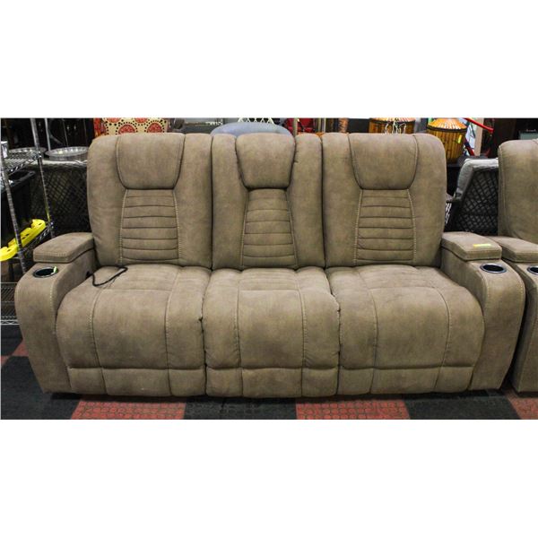 BROWN SUEDE ELECTRIC RECLINER 3 SEATER