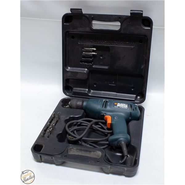 BLACK & DECKER ELECTRIC DRILL W/BITS IN CASE