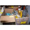Image 1 : 2 BOXES OF GARAGE MISC - TOOLS, NAILS, PLUMBING &