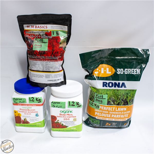 FERTILIZER - 3 BAGS, LAWN SEED - 1 BAG