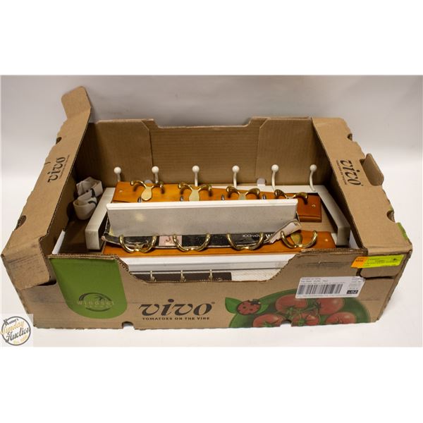 TRAY OF COAT RACKS , CLOTHING HANGERS