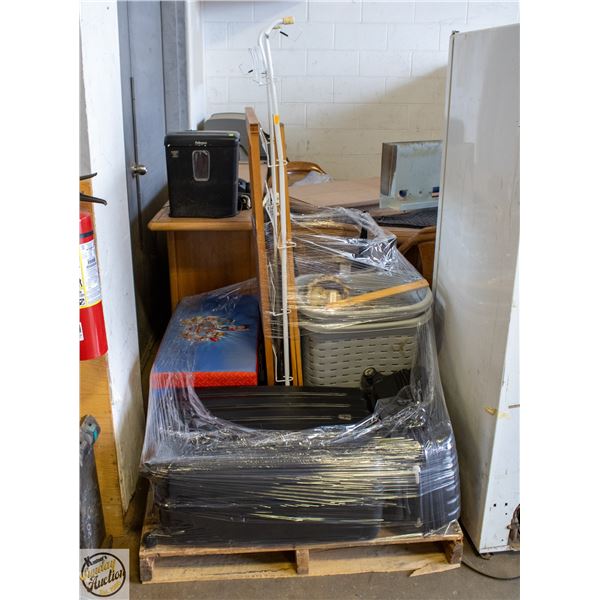 ESTATE ITEMS INCLUDING SUITCASES, FRAMED MIRROR,