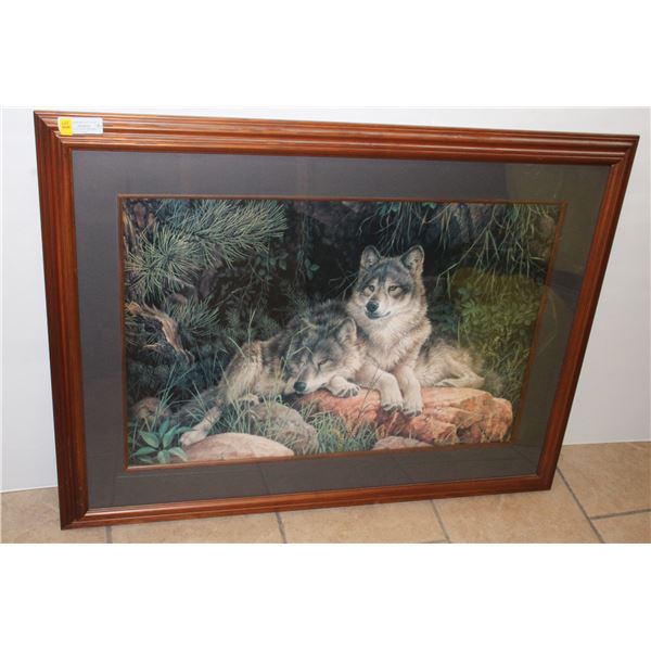 LARGE WOLF PRINT FRAMED ARTWORK 42.5" X 34"