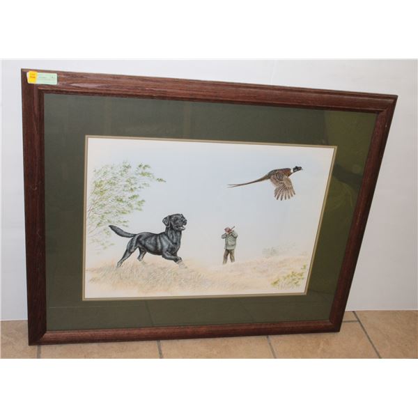 PHEASANT HUNTER FRAMED ART 37" X 30"