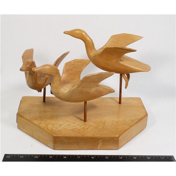 HAND CARVED WOODEN GEESE - 2 WINGS HAVE BEEN