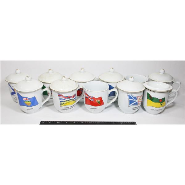 COLLECTION OF CANADIAN TEA CUPS WITH LIDS