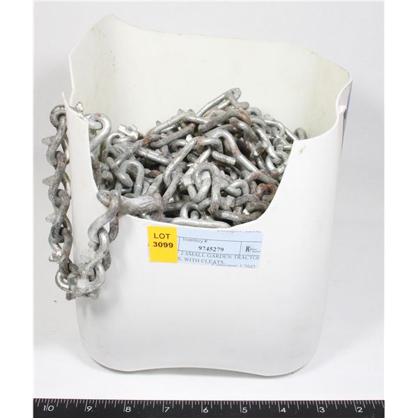 SET OF 2 SMALL GARDEN TRACTOR CHAINS, WITH CLEATS,