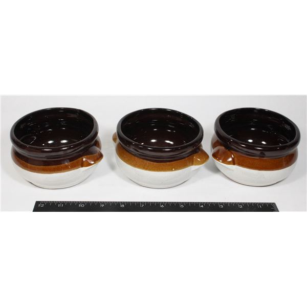 LOT OF 3 VINTAGE OVEN PROOF CERAMIC SOUP BOWLS