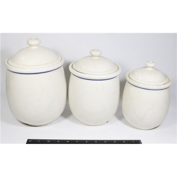 LOT OF 3VINTAGE OFF-WHITE CERAMIC KITCHEN CANISTER