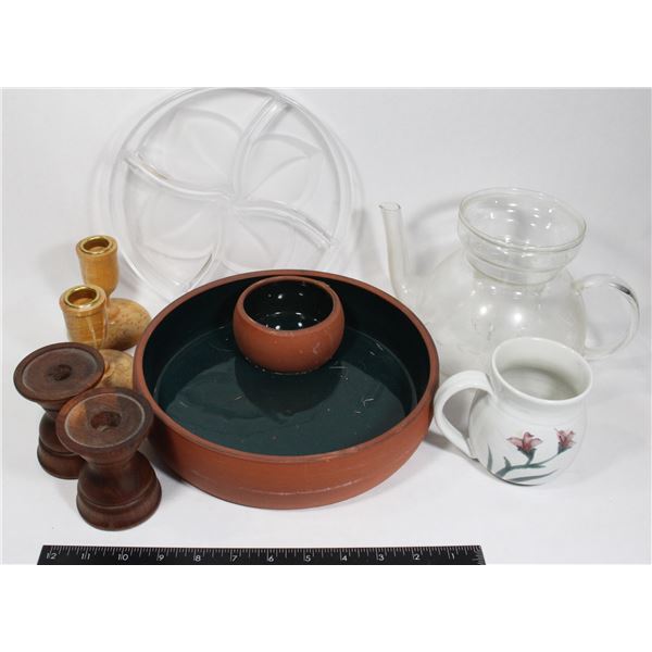 GLASSWARE, CANDLE HOLDERS & CERAMIC MUG