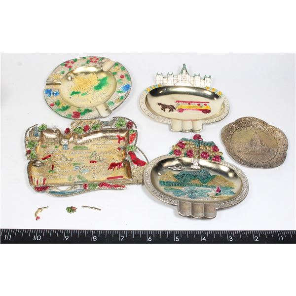 5 VINTAGE METAL ASHTRAYS