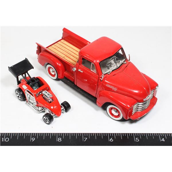 DIECAST TOY RED TRUCK WITH CAR