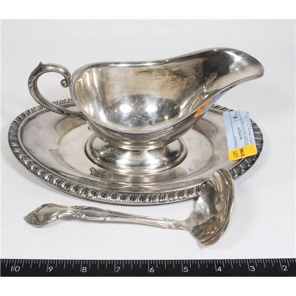 WM. A ROGERS GRAVY BOAT, COMMUNITY SPOON, PLATTER