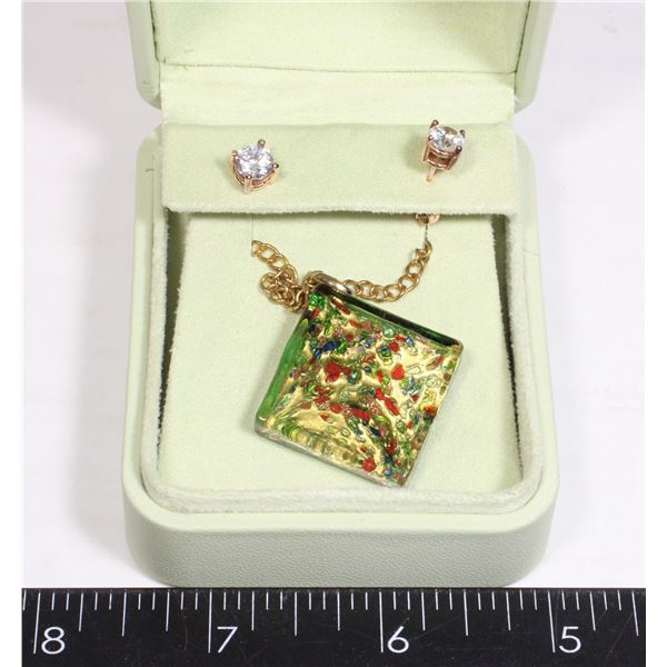 MURANO GLASS NECKLACE WITH CHAIN AND EARRINGS