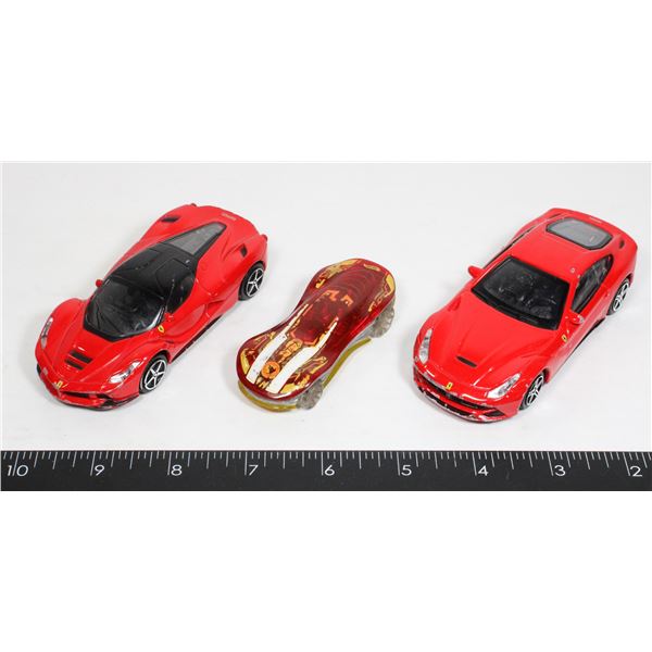 3 RED DIECAST CARS
