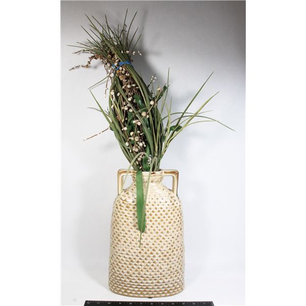 TALL BLACK VASE WITH ARTIFICIAL FLORAL ARRANGEMENT