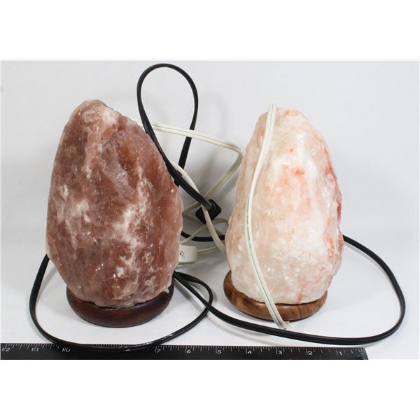 LOT OF TWO HIMALAYAN SALT LAMP WITH WOODEN BASE
