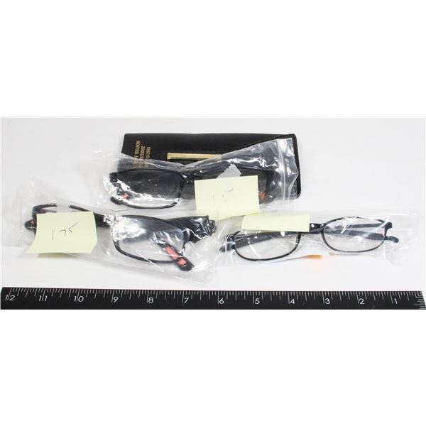 LOT OF READING GLASSES WITH CASE
