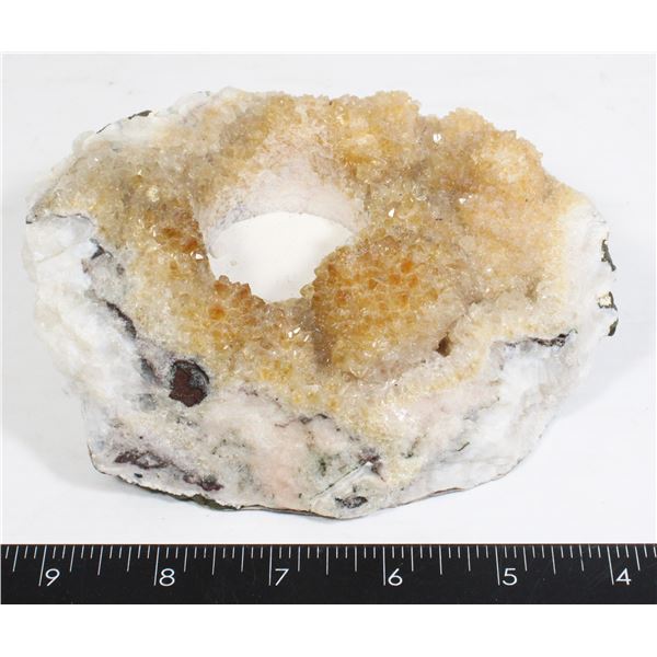 QUARTZ CRYSTAL GEODE CANDLE HOLDER