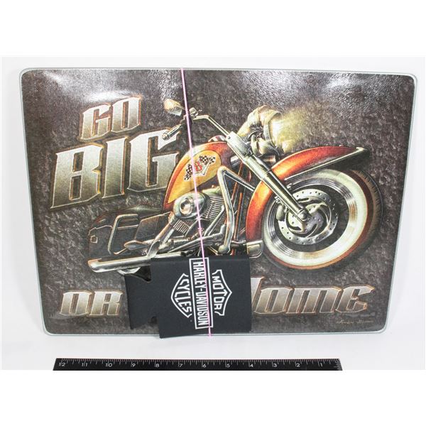 GO BIG OR GO HOME CUTTING BOARD WITH HARLEY DAVIDS