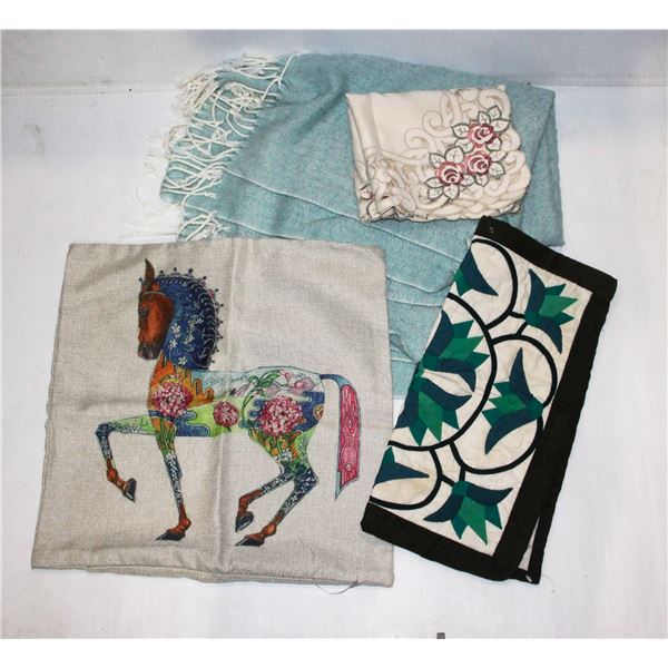LOT OF ASSORTED ITEMS INCLUDING VINTAGE PILLOW CAS