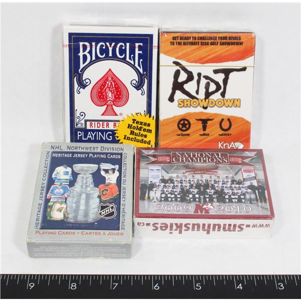 LOT OF 4 PLAYING CARDS SOME ARE HOCKEY THEMED