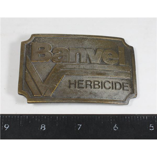 VINTAGE BRASS BELT BUCKLE BANVEL HERBICIDE HEAVY