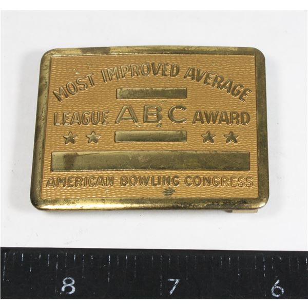VINTAGE METAL BELT BUCKLE, BRASS, AMERICAN BOWLING