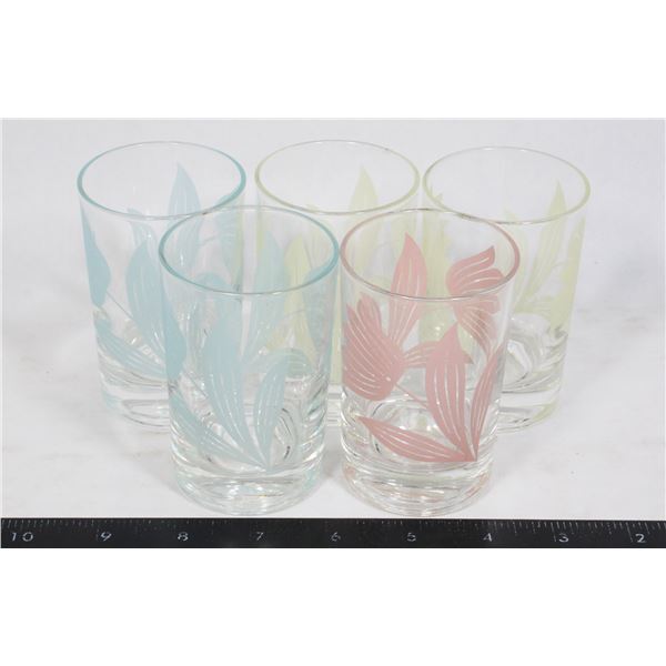 5 MCM FEDERAL GLASS PASTEL FLORAL JUICE GLASSES