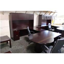 Mahogany U-Shape P-Top Executive Office Suite