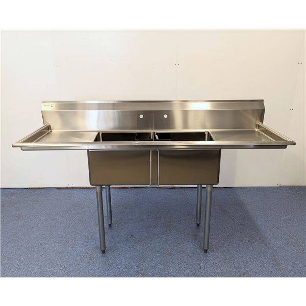 72" x 24" Two Tub Two Drain Boards Sink, Omcan 25252