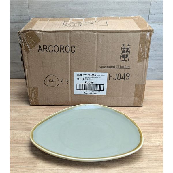 Terrastone Sage Green 8-7/8" Plates, Arcoroc FJ049 - Lot of 18 (1 Case)