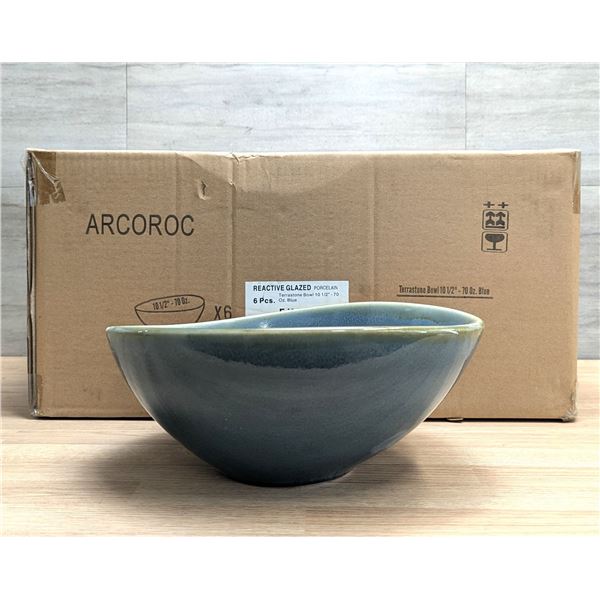 Terrastone Blue 70oz, 10.5" Bowls, Arcoroc FJ351 - Lot of 6