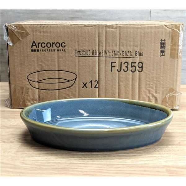 Terrastone Blue 13.5oz, 8-1/4" Oval Bakers, Arcoroc FJ359 - Lot of 12