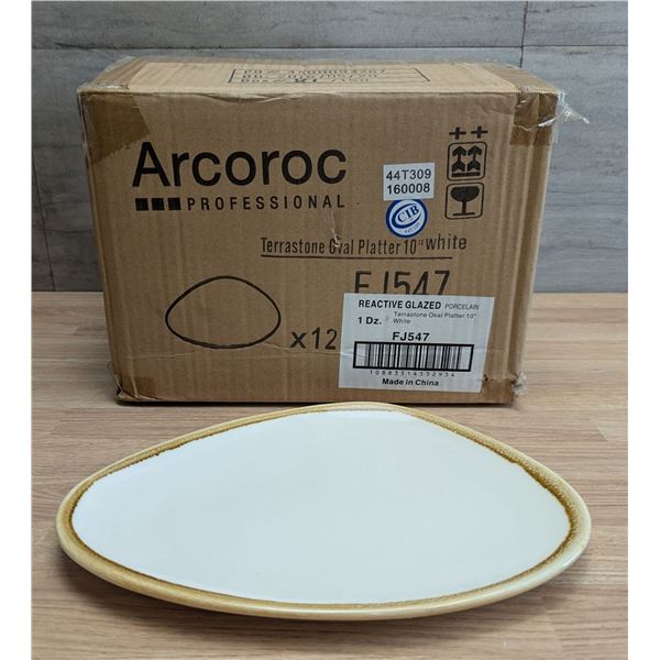 Terrastone White 10" x 7" Oval Platters, Arcoroc FJ547 - Lot of 12