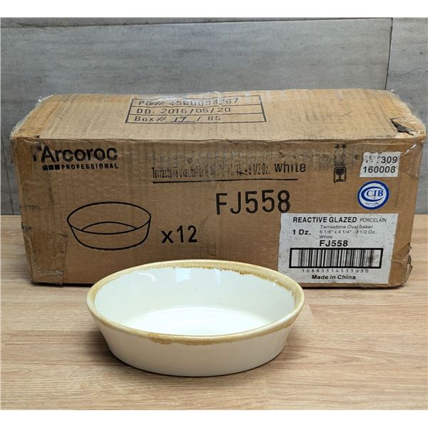 Terrastone White 10oz Oval Bakers, Arcoroc FJ558 - Lot of 12 (1 Case)